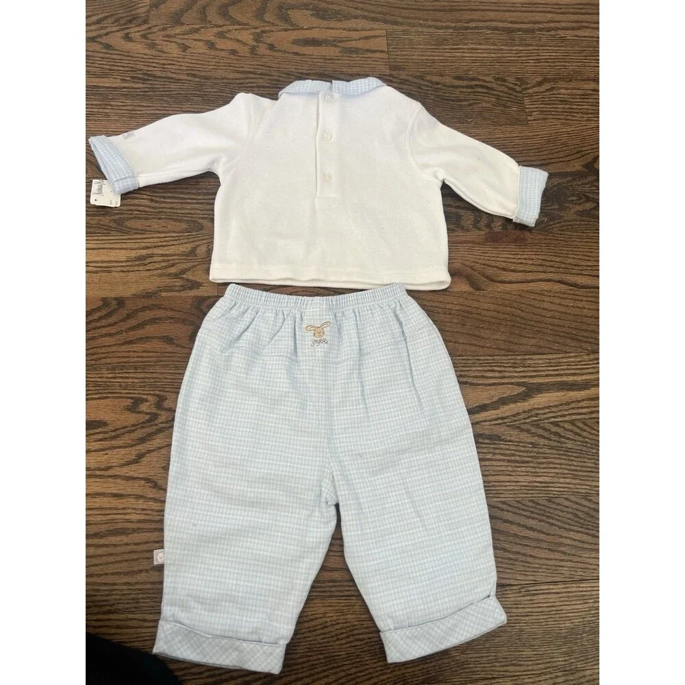 Absorba Baby Boys 2 Pc Bunny Outfit Set Blue White 9M NWT Neiman Marcus